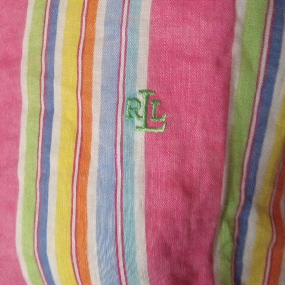 Lauren Ralph Lauren Multicolor Rainbow Stripe Linen Button Up Campshirt Large - Picture 8 of 8